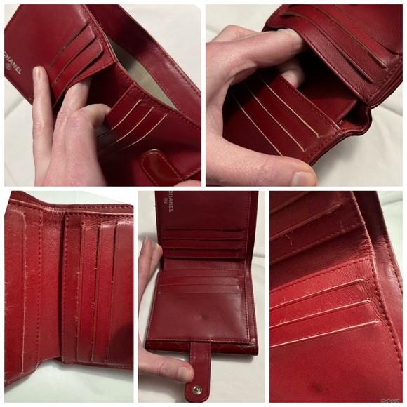 AUTHENTIC CHANEL Red Matelasse Patent Leather Interlocking C CC Quilted Wallet - Picture 15 of 16